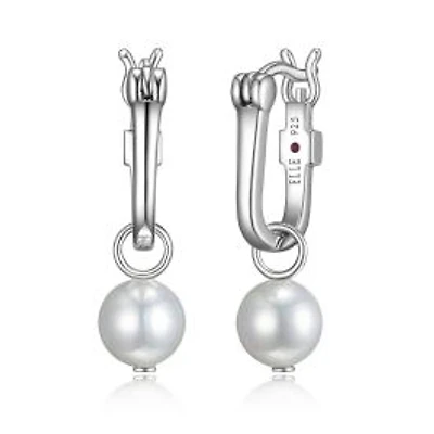 ELLE Sterling Silver Shell Pearl U-Hoop Earrings