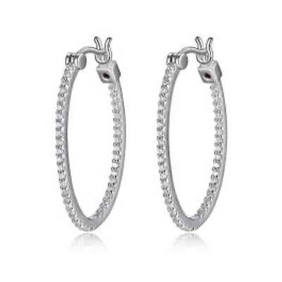 ELLE Sterling Silver & Cubic Zirconia 30x20mm In & Out Oval Hoop Earrings