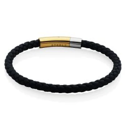 STEELX Stainless Steel 2-Tone Gold plated Braided Leather Bracelet 8.5"