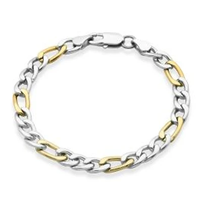 STEELX Stainless Steel 2-Tone Gold Plated 7mm Figaro Chain Bracelet 8"