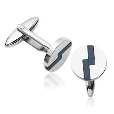 STEELX Stainless Steel Genuine Lapis Round Cuff Links