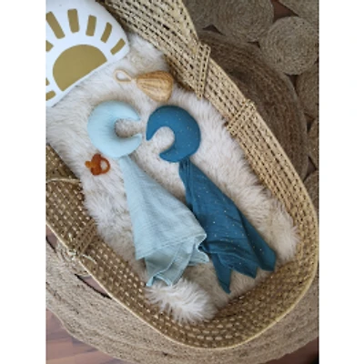 Baby Moon Security Blanket, Set of 2 - Light Blue & Teal