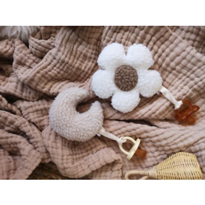 Daisy and Moon Pacifier Clips, Set of 2 -Cream and Beige