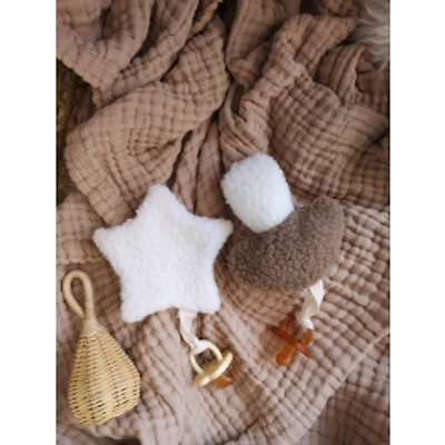 Mushroom and Star Pacifier Clips, Set of 2 - Brown and White