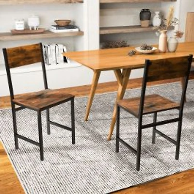 Industrial Kitchen Side Chairs Set of 2, Metal Legs and Slanted Back - Rustic Brown