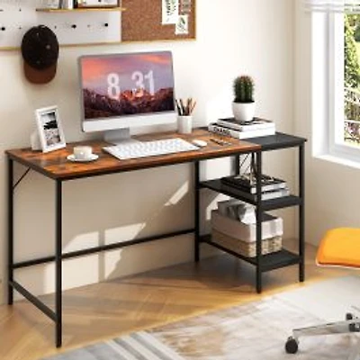 Industrial Style Writing Desk with Storage Shelves - 55"