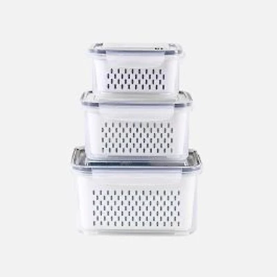 3 Pack Fridge Food Storage Container Set with Strainer