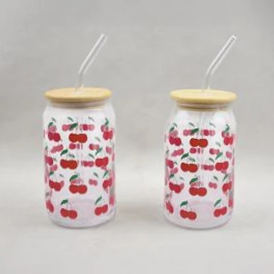 JS Gourmet Glasses with Cherries decal, Set of 2