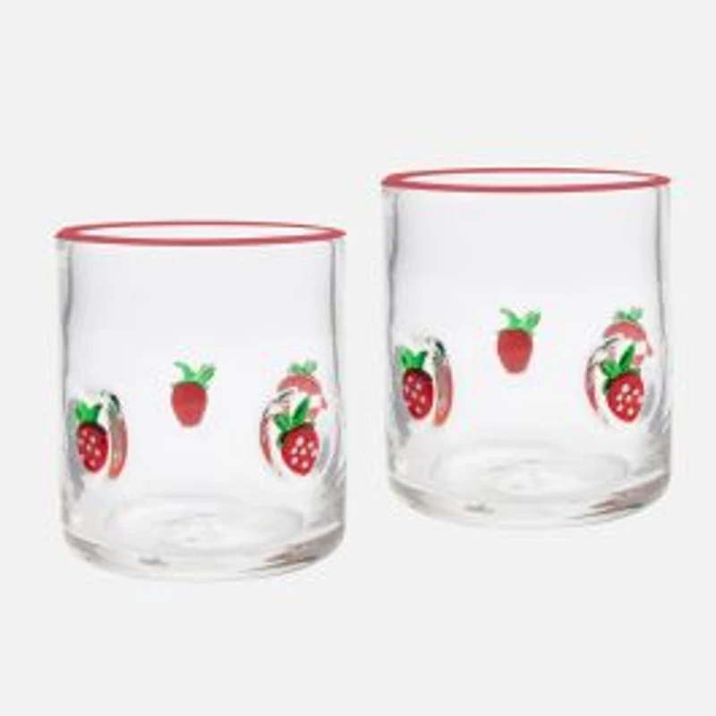 JS Gourmet Embedded Double Old Fashion Glasses, Set of 2 - Strawberry