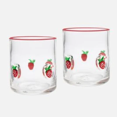 JS Gourmet Embedded Double Old Fashion Glasses, Set of 2 - Strawberry