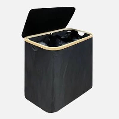 Laundry Basket with 2 Inner Bags and Lid - Black