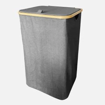 Laundry basket with 1 inner bag and PVC lid - Grey