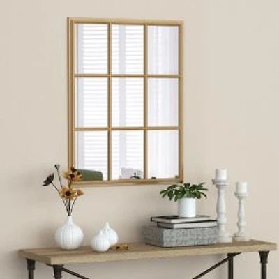 John Gold Framed Window Pane Mirror