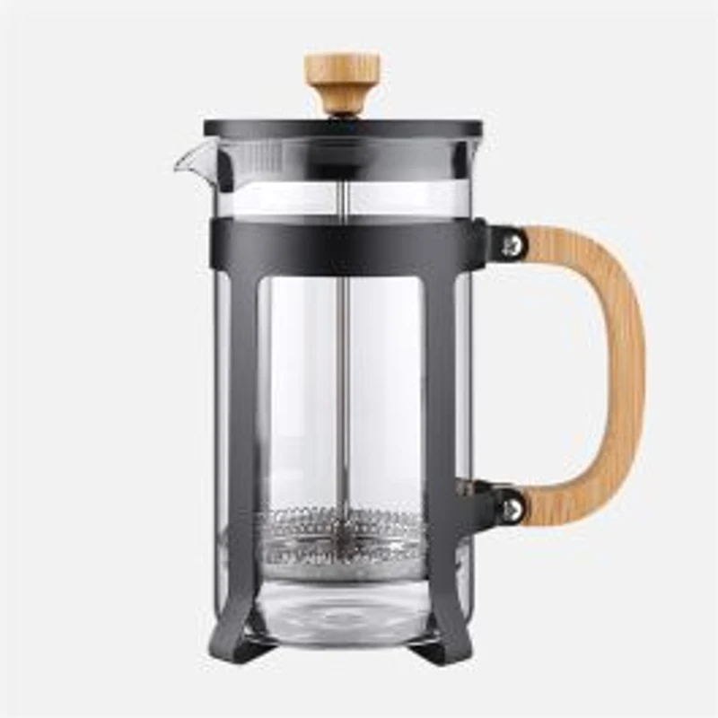 JS GOURMET Glass French Press with Bamboo & Black Finish - 800ml