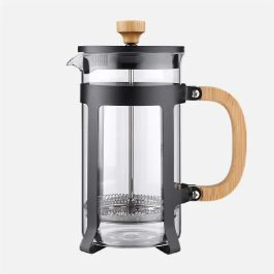 JS GOURMET Glass French Press with Bamboo & Black Finish - 800ml