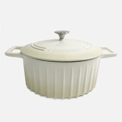 JS GOURMET Fluted Design Cast Iron Dutch Oven - Cream Meringue, 5.2L