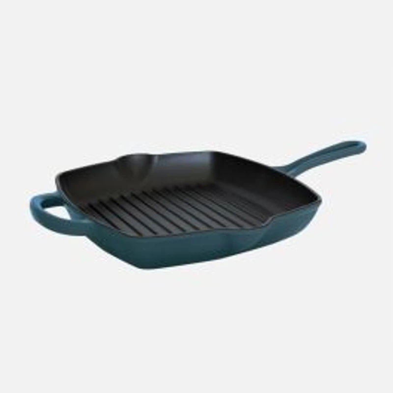JS Gourmet Cast Iron Grill Pan Skillet, 27cm - Sapphire Blue