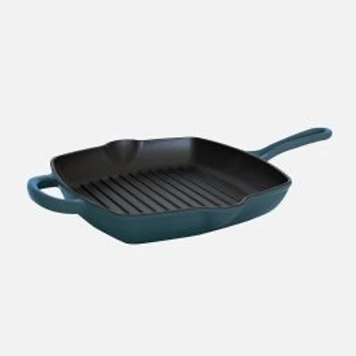 JS Gourmet Cast Iron Grill Pan Skillet, 27cm - Sapphire Blue