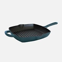JS Gourmet Cast Iron Grill Pan Skillet, 27cm - Sapphire Blue