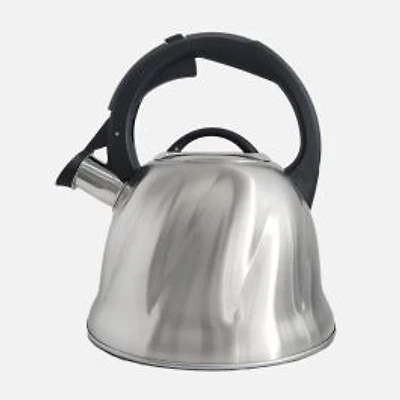 JS Gourmet Whistling Stovetop Kettle in Stainless Steel with Black Handle, 2.5L