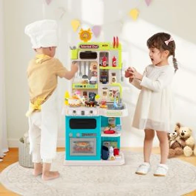 Kids Kitchen Playset Pretend Play Kitchen, Realistic Sounds and Lights