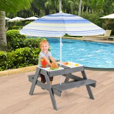 Kids Picnic Table Set, 3 Removable Bins - Gray