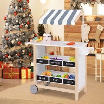 Kids Wooden Ice Cream Cart, Chalkboard and Storage for over 3 Years Old - White