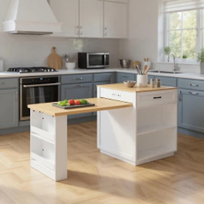 82.7" White Extendable Kitchen Island with Storage