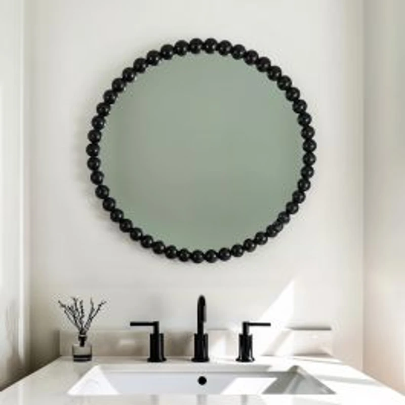Round Beaded Mirror - Black