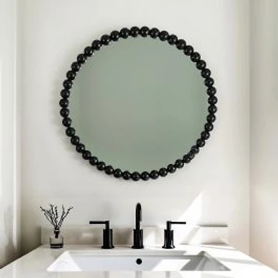 Round Beaded Mirror - Black