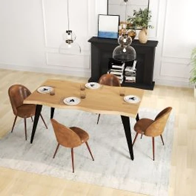 5-Piece Dining Set Natural Wood Table With Haven Brown Chairs