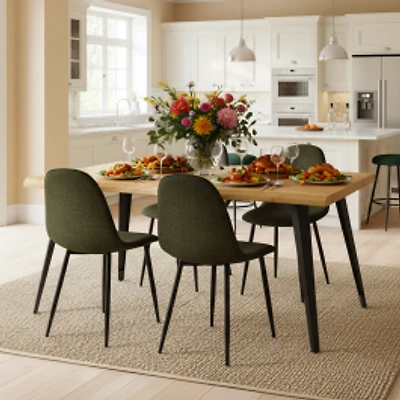 Ensemble de salle à manger 5 pièces avec table en bois manufacturé et chaises vertes