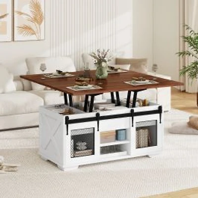 Lift Top Coffee Table with 2 Sliding Barn Doors