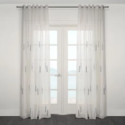 Embroidered Sheer Grommet Curtain