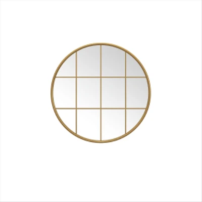 Louise Round Metal Mirror with Squares - Natural
