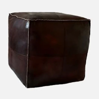Majorque Leather Ottoman - Brown