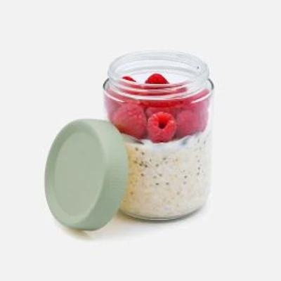 Fluted Glass Jar for Overnight Oats, Set of 2 - Ivory and Sage