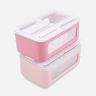 2 Compartment Snack Box, 2 Pieces - Berry / Blush