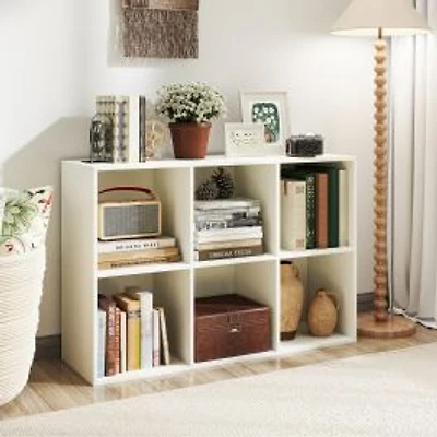 Modern 6-Cube Bookcase, Anti-tipping Kits for Bedroom Living Room - White