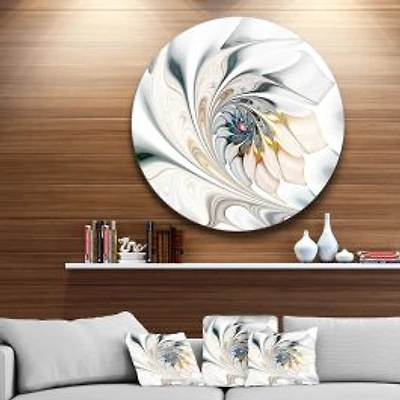 White Glass Floral Art Round Wall Art