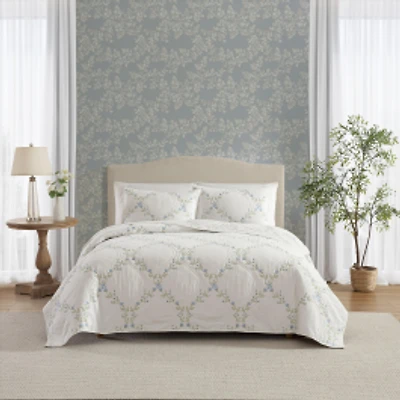 Laura Ashley Floral Embroidery Cotton Quilt Set