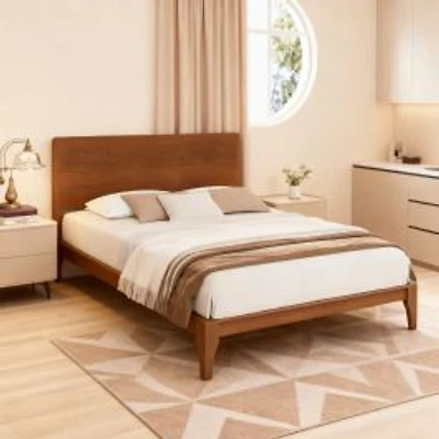Mid-Century Modern Bamboo Platform Bed