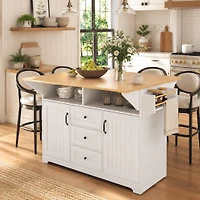 55.7" Drop-Leaf Kitchen Island with Power