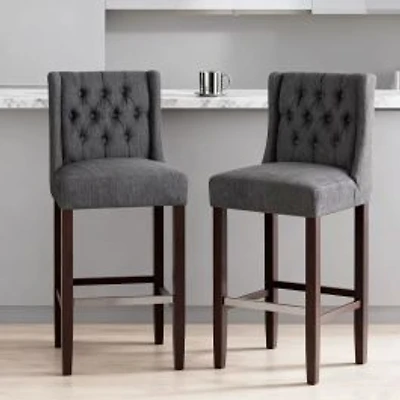 Set of 2 Charcoal Gray 30" Fabric Bar Stools