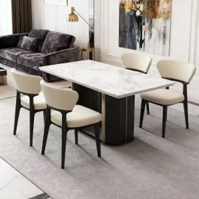 Set of 4 Black Wood Dining Chairs with Fabric Upholstery