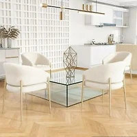 Set of 4 Beige Modern Fabric Upholstered Dining Chairs