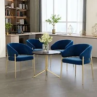 Set of 4 Blue Fabric Upholstered Modern Dining Chairs
