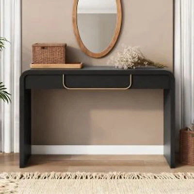 Black Wood Console Table with Storage for Entryway