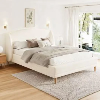 Hazel Wingback Boucle Upholstered Bed Frame