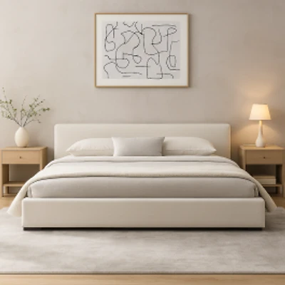 Elegant Beige Wide-Edge Chenille Upholstered Bed – King